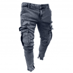MakeWishes Denimi meeste mood p&otilde;hjusliku taskuga lukuga Slim Fit t&uuml;keldatud teksap&uuml;ksid pikad teksap&uuml;ksid S sinine