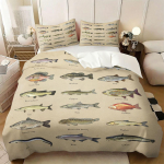 2/3 tk Vintage Kalatr&uuml;kiga Tekikate Komplekt(1 tekikott ja 1/2 padjap&uuml;&uuml;ri) Pehme voodipesukomplekt Ideaalne kalastushuvilistele Dekoor, Ei Fi 155x200cm