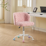 T&uuml;drukute kunstk&uuml;&uuml;likukarvane kontoritool, armas kohev reguleeritav p&ouml;&ouml;rlev tualettruumitool vaiksete v&auml;rviliste ratastega, pehme polsterdatud kontoritool, roosa 55 x 57 x 81 cm roosa