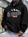 Vabaajaline fliisvoodriga kapuutsiga dressipluus - Austria-inspireeritud Osterreich graafiline tr&uuml;kk L black