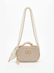 DIOR DIY Kivistikuga Kootud Kosmeetikakott, Siidr&auml;tiku Kaunistusega P&auml;rlkett Crossbody Meigikott, Kaasaskantav Ovaalne Reisihoiustusega K&auml;ekott beige