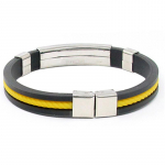 Men Punk Rubber Stainless Steel Wristband Clasp Cuff Bangle Bracelet nice valge