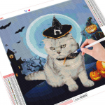 Teemantmaal T&auml;isruudukujuline/&uuml;mmargune Halloweeni teemanttikandid Soodusm&uuml;&uuml;k Kass Mosaiik Loom Kodukaunistus Seinakunst Full Round 30x30CM