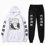 Meeste komplekt Anime Jujutsu Kaisen kapuutsiga p&uuml;ksid, meeste vabaaja 2tk Komplektid pikkade varrukatega Harajuku Gojo Satoru Graphics kapuutsiga dressipluusid M