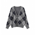 Vintage ruuduline kampsun kampsunid naiste riided 2023 s&uuml;gis-talv &uuml;herealised pikkade varrukatega Korea moetopsid Femme C-064 One Size hall v&auml;rv