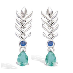 Les Tr&eacute;sors De Lily [R3787] - Boucles argent 'Sissi' vert bleu argent&eacute; (rhodi&eacute;) - 25x7 mm (plume de paon) roheline