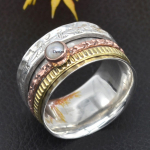 P&auml;rl Kivist S&otilde;rmus, 925 Sterling H&otilde;bedast Keerlev S&otilde;rmus Muretsemise S&otilde;rmus, Boho S&otilde;rmus, Etniline K&auml;sit&ouml;&ouml; Meditatsiooni S&otilde;rmus Kolme Tooni Keerlev S&otilde;rmus 6 h&otilde;be