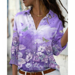 Moodne vintage tr&uuml;kitud pluus naistele Suvised pikkade varrukatega n&ouml;&ouml;biga s&auml;rgid 5XL lahtised elegantsed vabaaja lillelised topid Blusas 26256 S lilla