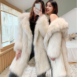 Naiste s&uuml;gis- ja talvine imitatsioon karusnahast mantel, pikk &uuml;likond, krae mantel, vaba vabaaja topp S