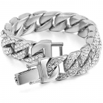Meeste naiste Kuuba lingi k&auml;ev&otilde;ru Hip Hop k&auml;ev&otilde;ru kuldkett-k&auml;ev&otilde;ru Iced Out Curb Kuuba 18k kullatud k&auml;ev&otilde;ru selgete kividega Silver-20cm(8in)