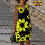 Naiste V-kaelusega suvine fluorestseeruv suurte lilledega prinditud kleit vabaaja varrukateta mood vabaaja vabad seksikad kleidid, suur suurus XS-8XL XS sinine