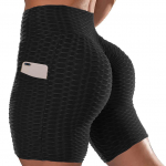 Naiste Tummy Control joogap&uuml;ksid Ruched tagumikku t&otilde;stvad treeningp&uuml;ksid K&otilde;rge v&ouml;&ouml;kohaga tekstuuriga s&auml;&auml;rised J&otilde;usaali Fitness Spordip&uuml;ksid Tselluliidivastased Booty Shortsid M must