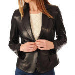 Noora naiste must v&auml;rvi lambanahast nahkblazer, kontorir&otilde;ivas, vabaaja nahkblazer XS must