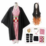 T&auml;iskasvanud lapsed Anime Deemonite tapja Kamado Nezuko Cosplay Kimono Kimetsu Ei Yaiba Nezuko Parukas Kost&uuml;&uuml;mid Riided Halloweeni Kimono Vormiriietus L-(Costume+Wig)
