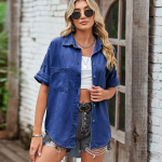 Kevadine teksas&auml;rk L&uuml;hikeste varrukatega vabaaja nahkhiires&auml;rk naiste top S ultramariin sinine v&auml;rv