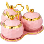 3 tk Golfi portselanist suhkrukaussi maitseainepott Golfi kujuga keraamiline suhkruhoidja koos 1 kandiku soolamahutiga kaane ja lusikaga roosa