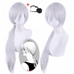 2tk Komplektid Anime mootorsae mees Quanxi Cosplay h&otilde;bedane pikk parukas + silmaplaaster Kuumakindlast kiust juuksed + tasuta parukakork Halloweeni peo rollim&auml;ng wig&eye patch