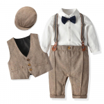 Beebi&uuml;likonnad Vasts&uuml;ndinud poistele Riided Romper + Vest + M&uuml;ts Pidulik Riietus Peokleit Kikilips Laste S&uuml;nnip&auml;evakleit 80cm pruun