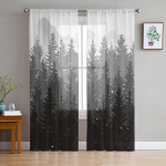 S&uuml;gismetsapuu Must valge kardin T&uuml;ll Dekoratiivsed l&auml;bipaistvad kardinad elutuppa Magamistoa K&ouml;&ouml;k Hotelli aknapaneelid 135W x 114H(cm)