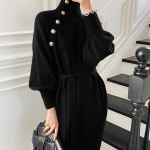 Elegantne kampsunkleit, naiste mood, vabaaja vaba kilpkonnaga, soliidne pullover, p&uuml;ksirihm, kleit, naiselik s&uuml;gistalvine peokleit S must