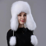 Ehtsast karusnahast m&uuml;ts naistele soe kohev naturaalne rebasepommitaja m&uuml;ts ehtsast nahast k&otilde;rvakork Stiilne tuulekindel &otilde;ue talvem&uuml;ts adjustable(55-60cm) valge