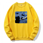 &Otilde;limaal Must kass Starry Night Printing kapuutsiga Unisex Sport Mood Uued kapuutsid Fliisist soe dressipluus lahtine oversize kapuuts L