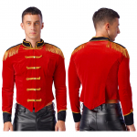 Meeste Ringmasteri kost&uuml;&uuml;m, narmastega &otilde;lalaud, sametjakk mantel Halloweeni peo tsirkusen&auml;itleja frakk Cosplay uhke riietus L punane