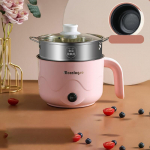 Multifunktsionaalne elektriline soojenduspann Elektriline keedupott &Uuml;he-/kahekihiline aurutatud munapann Mittenakkuv pann koos aurutiga roosa