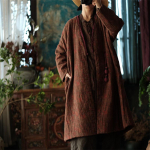 Johnature naiste vintage talvetr&uuml;kk lillelised pargid V-kaelusega pikkade varrukatega &uuml;he n&ouml;&ouml;biga mantlid pluss puuvillased soojad pikad pargid One Size tume kohvi v&auml;rv