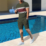 Meeste dressi&uuml;likonna 2-osaline komplekt Summer Stripe Sport Hawaii &uuml;likond l&uuml;hikeste varrukatega T-s&auml;rk ja l&uuml;hikesed p&uuml;ksid vabaaja mood meeste r&otilde;ivad S