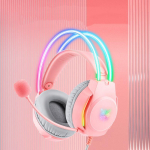 ONIKUMA RGB valgustus 3,5 mm juhtmega k&otilde;rvaklapid 50 mm suure juhiga m&auml;ngupeakomplekt HiFi subwoofer Muusika HD-mikrofoniga PC XBOX s&uuml;learvuti jaoks roosa