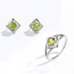 Heledad luksuslikud h&otilde;bedased k&otilde;rvar&otilde;ngad ja s&otilde;rmusekomplekt daamile Natural Peridot Augusti s&uuml;nnikivist peened ehted, tutvumiskingitus US RING SIZE:7# roheline