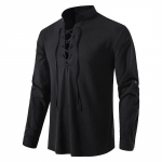 Meeste kevade ja s&uuml;gise pikkade varrukatega pullover V-kaelusega pitsiline vintage pikkade varrukatega T-s&auml;rk XXL must