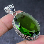 Natural Peridot Gemstone Handmade 925 Sterling Silver Jewelry Pendant 2.21 d5v24