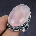 Natural Rose Quartz Gemstone 925 Sterling Silver Jewelry Ring Size 8.5 a3n82