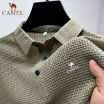 Tipptasemel tikitud CAMEL Ice Silk elastne polos&auml;rk Uus suvine T-s&auml;rk Moodne hingav &auml;ri l&uuml;hikeste varrukatega luksuslik top L khaki