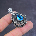 Natural Blue Topaz Handmade 925 Sterling Silver Poison Pendant 1.77 u9b14