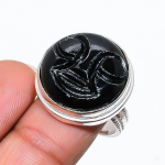 Natural Black Onyx Gemstone Handmade 925 Sterling Silver Ring Size 7 w0e23