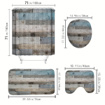 Luxury Wood Striped Shower Curtains set Geometric Stripes Drapes For Bathroom Accessories Set Bathtub Curtain With Hooks Waterproof 4Pcs gray
