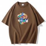 Rubiku kuubik S-5XL Pure Cotton Meeste l&uuml;hikeste varrukatega T-s&auml;rk Suvine vabaaja T-s&auml;rk M pruun