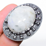 Natural Rainbow Moonstone Gemstone 925 Sterling Silver Ring Size 6.5 o1j85