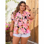 Uus V-kaelusega l&uuml;hikeste varrukatega naiste tr&uuml;kiga l&uuml;hikeste varrukatega paelaga vabaaja suvine T-s&auml;rk, hingav t&ouml;&ouml;-, puhkuse- ja pluss-suuruses s&auml;rk 4XL roosa