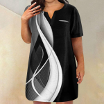 Naiste suures suuruses kleidid V kaelusega l&uuml;hikeste varrukatega suvine vabaaja kleidi tuunika taskuga L must