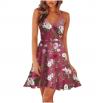 Naiste V-kaelusega reguleeritavad spagetirihmad Rinnavoldid vabaaja volangidega kleit Suvine rannakleit p&otilde;lvedeni, lahtine seljaga &otilde;lakleit L kuum roosa v&auml;rv