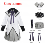 Anime Maagiline T&uuml;druk Puella Magi Madoka Magica Homura Akemi Cosplay Kost&uuml;&uuml;mid V&otilde;itlusvormid Parukas Sokid Mahou Shoujo Comic Conile XS valge