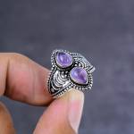 Natural Sage Amethyst Gemstone Handmade 925 Sterling Silver Ring Size 10 t7z67