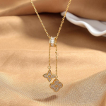 Moodne neljalehelise ristiku tutt rangluukett kahepoolne tsirkooniumoksiidist koorega kivist kaelakee Peen luksuslik naiste kaelakee kuld