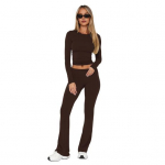 2 tk/komplekt Naiste &uuml;laosa p&uuml;kste komplekt &Uuml;mar kaelus, &uuml;hev&auml;rviline pikkade varrukatega Slim Fit T-s&auml;rk Madal S valge