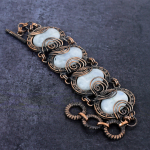 Natural Rainbow Moonstone Gemstone Handmade Copper Wire Wrap Bracelet 7-8 g2t32