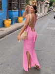 EDOLYNSA Seksikas kootud v&auml;ljal&otilde;igatud tups spagetirihm Bodycon Beach Maxi kleit suvine naiste puhkuseklubi peovarustus ujumistrikoo Cover Up K10 L roosa
